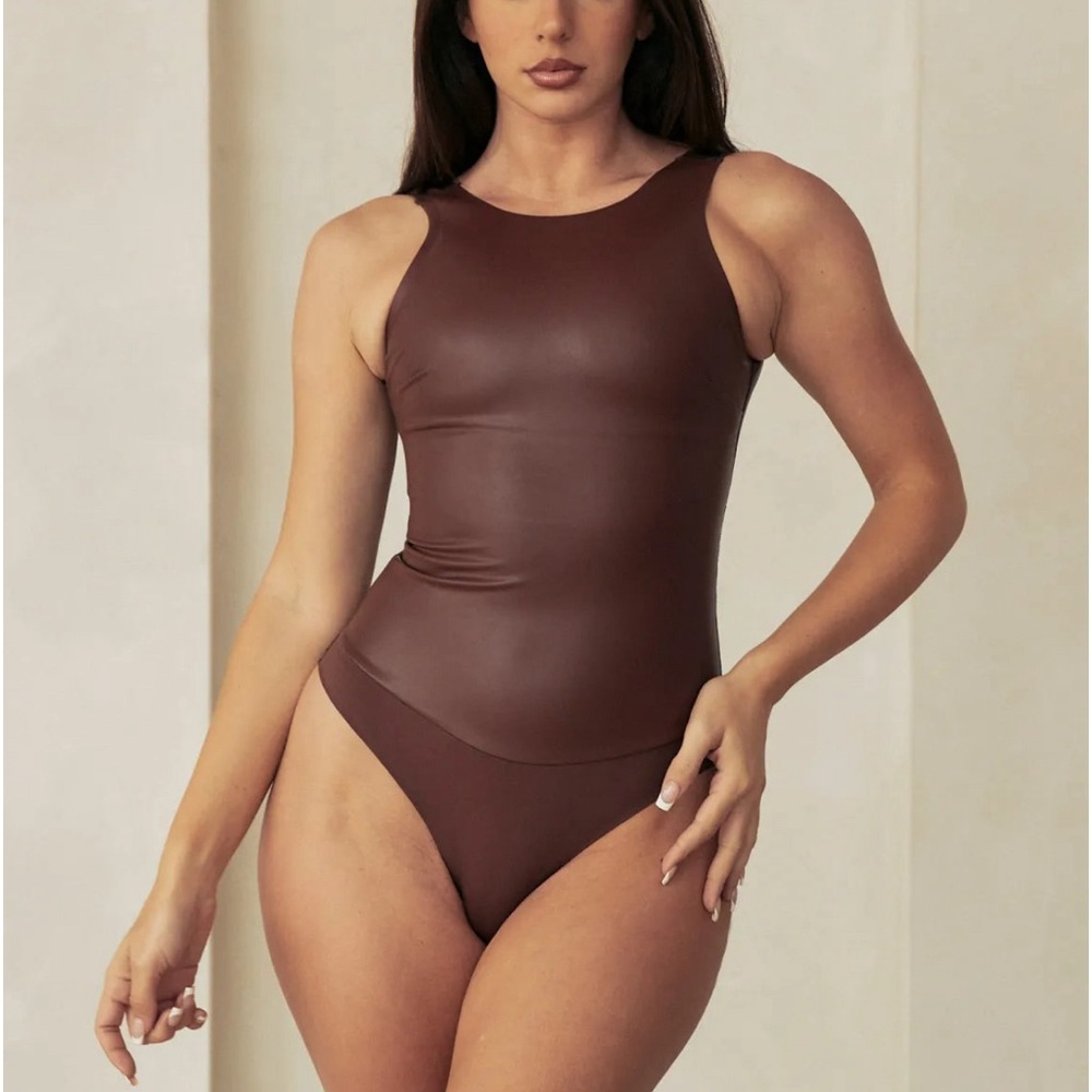 SALE💥 SOLD OUT ONLINE🚨 PINSY Vegan Leather High Neck Shapewear Bodysuit